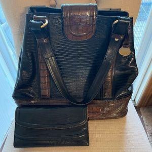 BRAHMIN Croc-Embossed Leather Handbag & Matching Wallet
